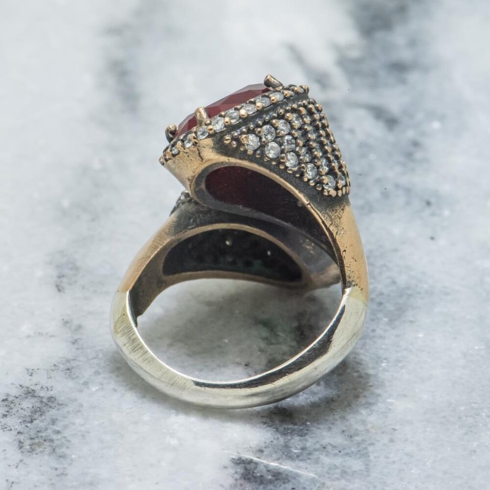 Vintage Ruby Emerald & Ruby Statement Ring Size 7 - image 3